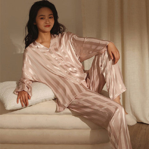 Women's Fashion Jacquard Plaid Ice Silk Home Wear Suit