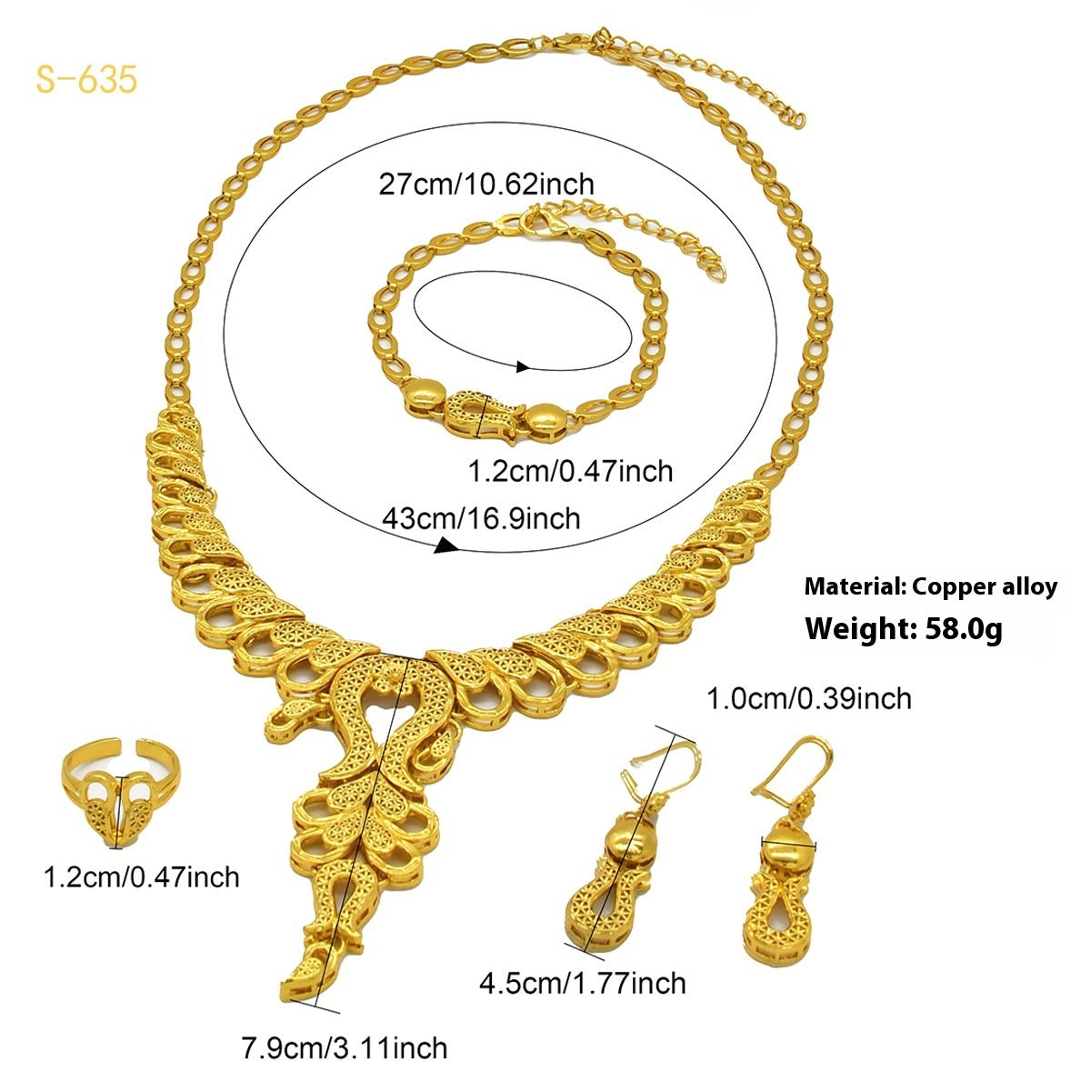 24K Gold Plated Arabic Women's Jewelry Copper Alloy Set