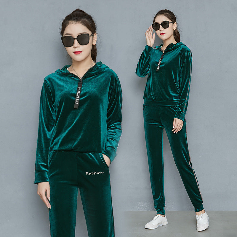 Spring And Autumn Gold Velvet Long Sleeve Loose Sports Jacket