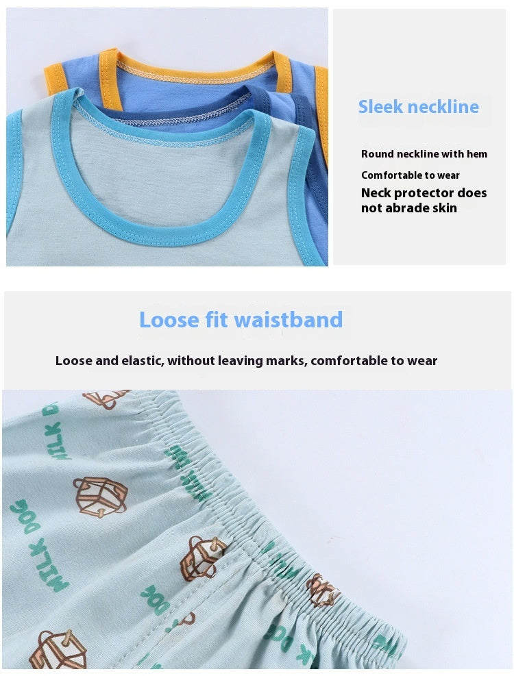 Children's Pure Cotton Cartoon Printed Vest Set
