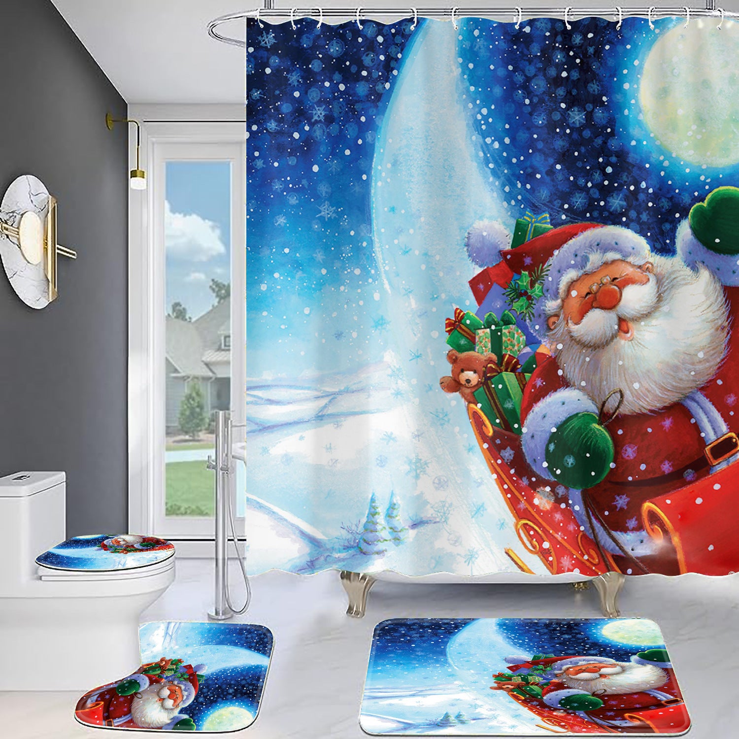 Christmas Old Man Digital Full Polyester Toilet Floor Mat