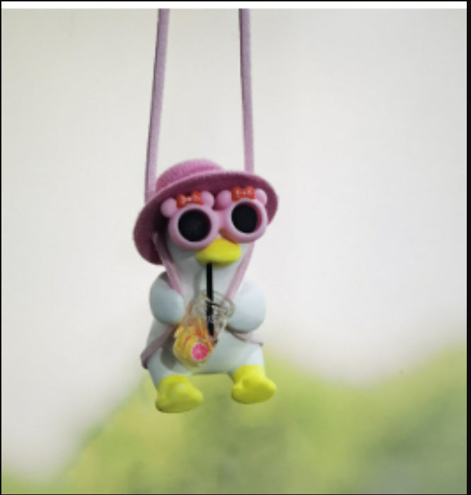 Cute Anime Little Duck Car Pendant, Swinging Rearview Mirror Ornament for Girls, Interior Decoration and Gift