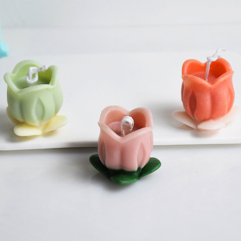 Tulip Candle Silicone Mold With Leaves
