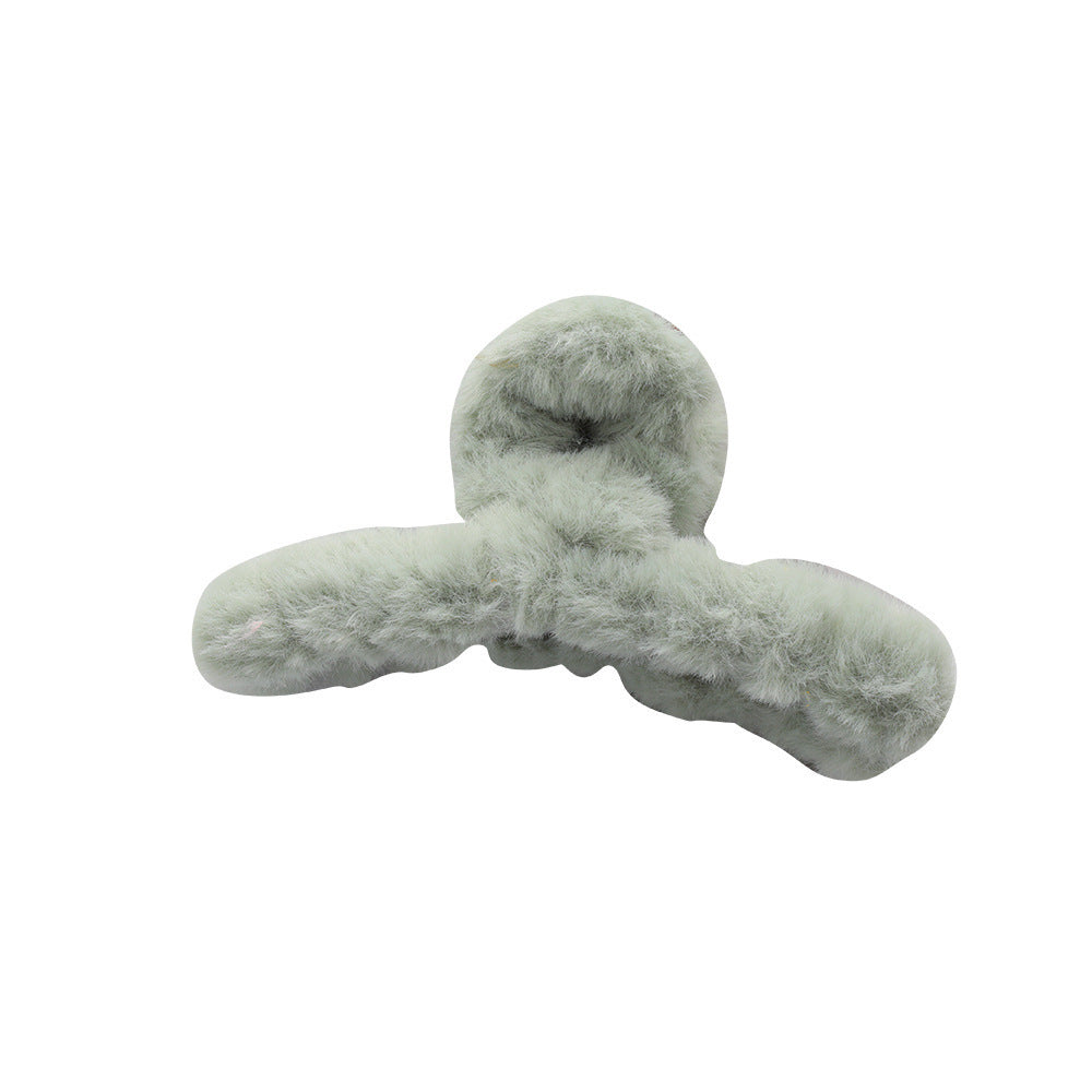 Solid Color Fur Grip Plush Back Head Barrettes
