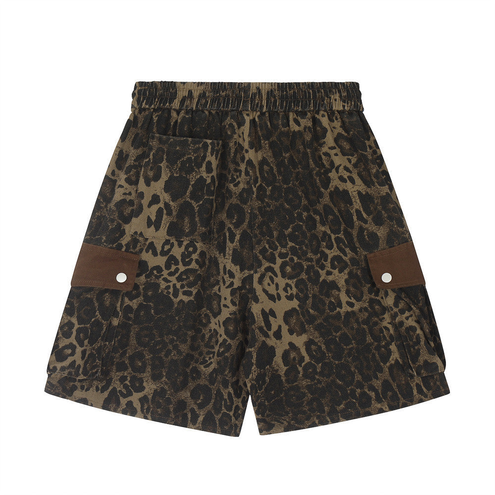 Men's Leopard Print Cargo Shorts Regular Cotton Streetwear