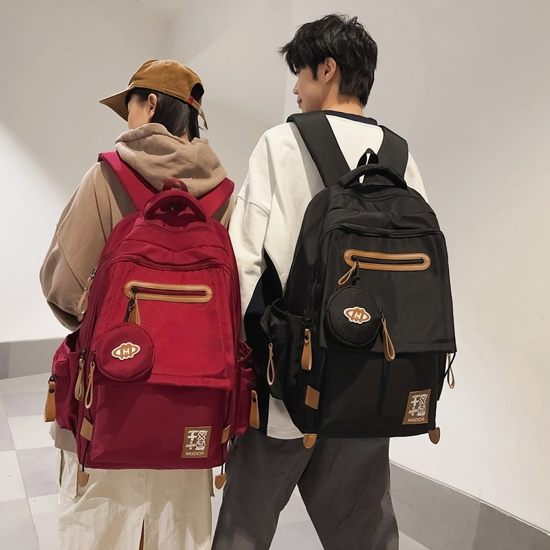 Unisex Nylon School Backpack Solid Color Large Capacity