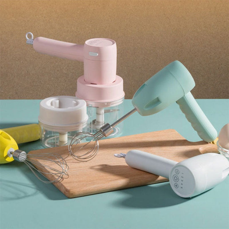 3-in-1 Wireless Electric Egg Beater – Handheld Kitchen Mixer with Whisk Attachments
