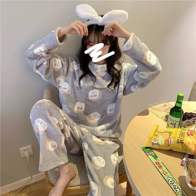 Women's Korean Style Flannel Fleece Loungewear Relaxed Fit