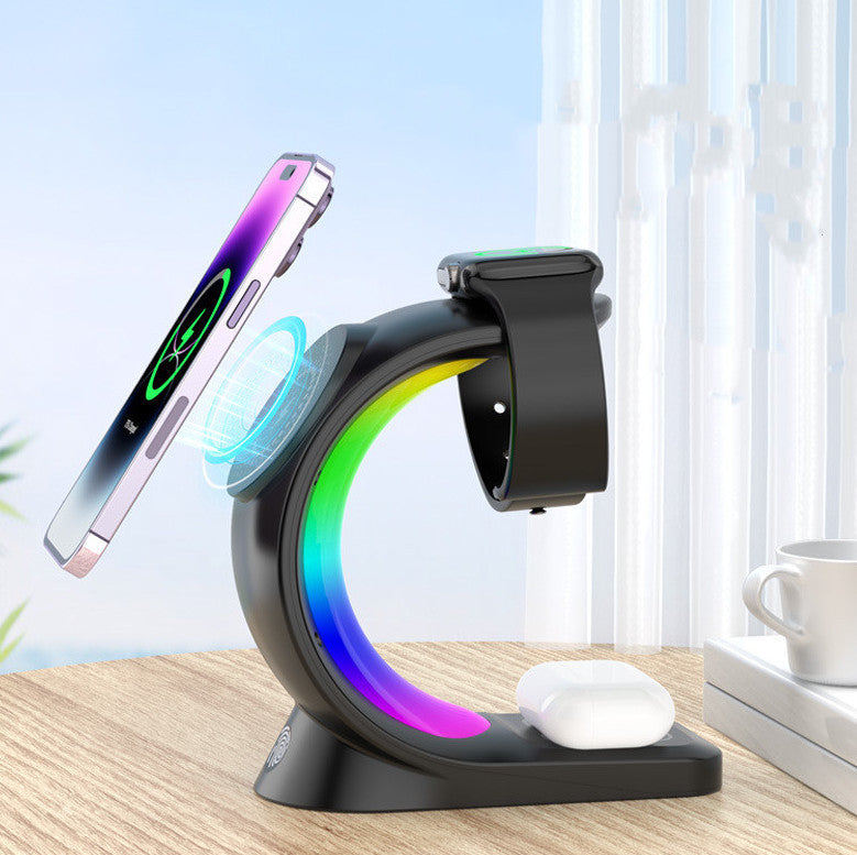 4-in-1 Magnetic Wireless Charging Station, 15W Fast Charge for iPhone, Apple Watch & AirPods Pro with Ambient Light