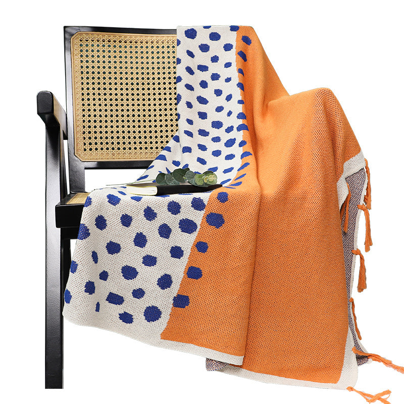 Cotton Polka Dot Contrast Color Knitted Blanket