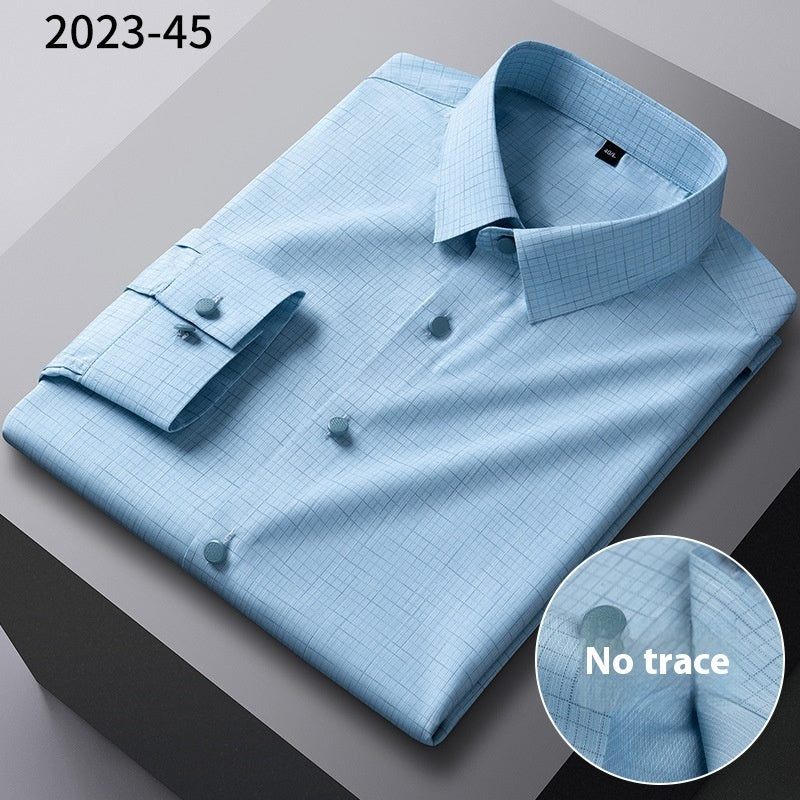 Bamboo Fiber Seamless Light Luxury Men's Striped Long Sleeve Shirt