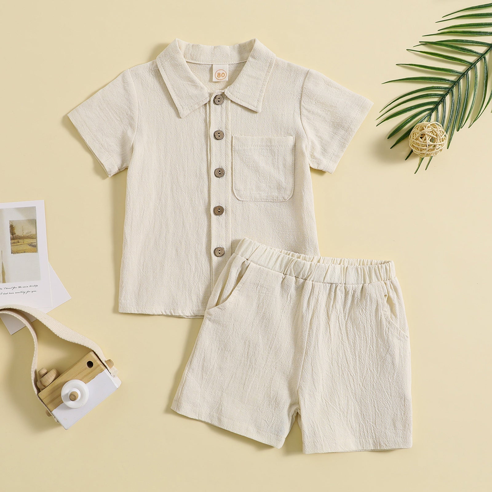 Kids Linen Sports Costume Set Pullover Blouse Pants