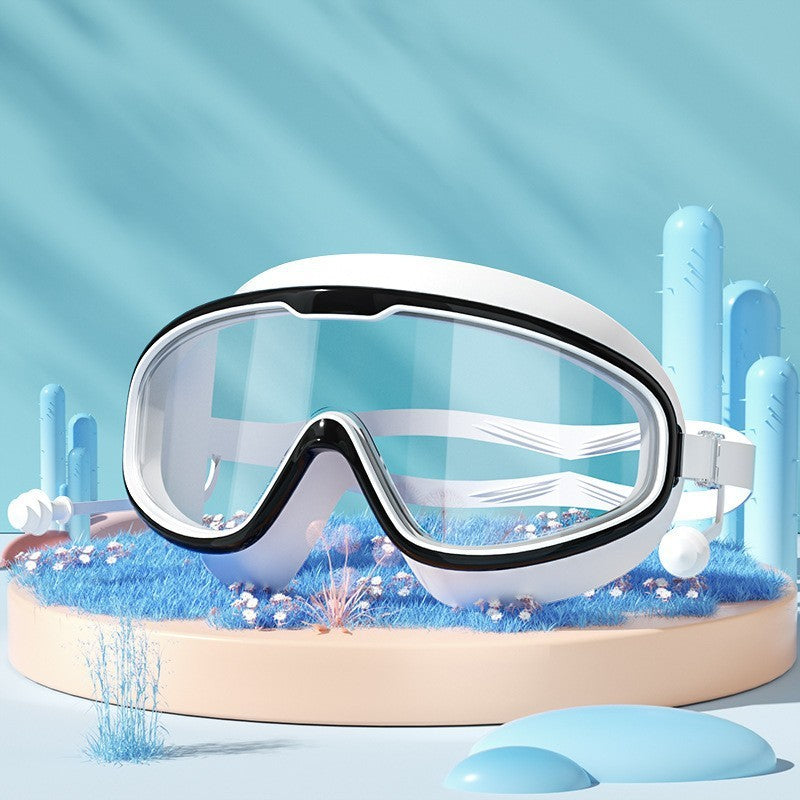 Large Frame Swimming Goggles High-definition Integrated Earplugs