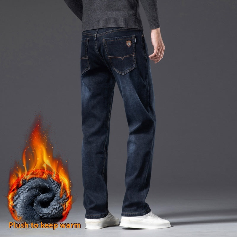 Fleece-Lined Loose Straight Jeans – Plus Size Men’s Warm Winter Pants