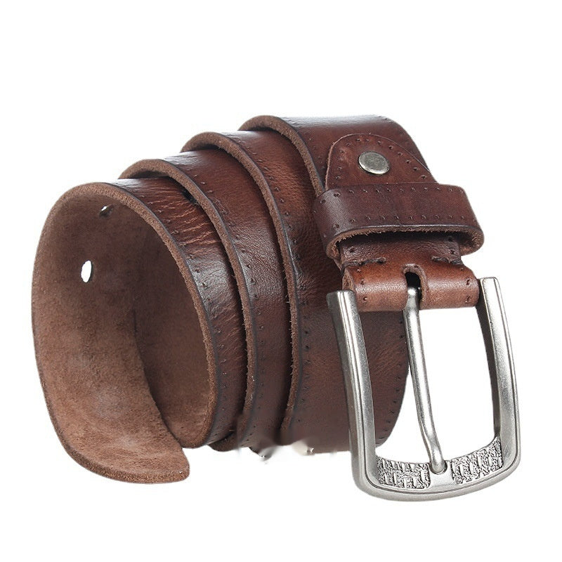 Men's Cowhide Belt with Alloy Pin Buckle
