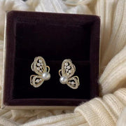 Hollow Butterfly Pearl Stud Earrings For Women
