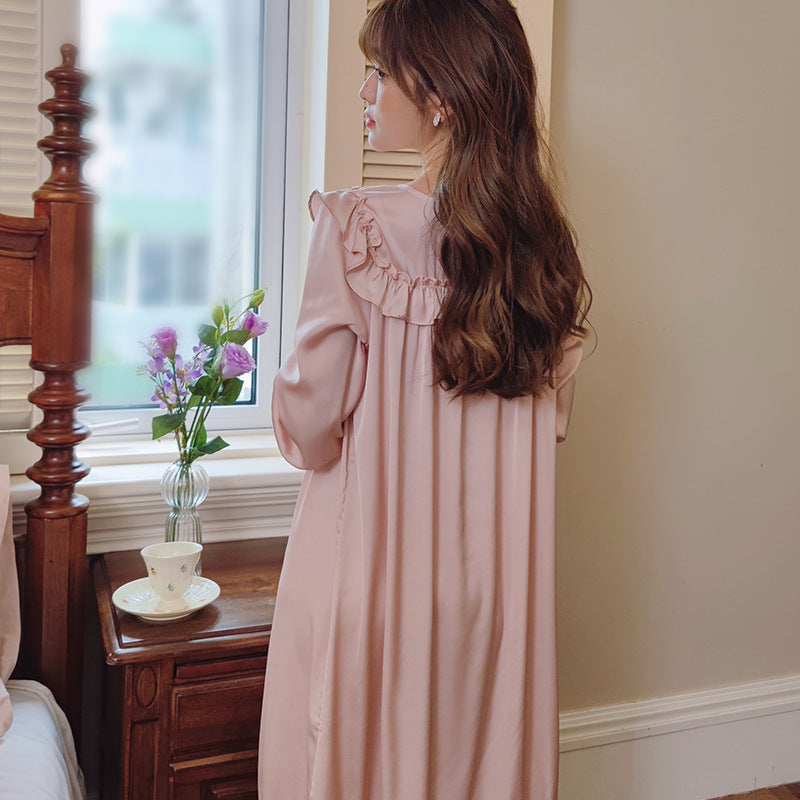 Women's Fashion Casual Loose Embroidered Ruffle Knee-length Loungewear