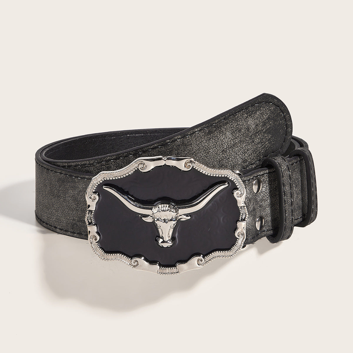 Retro Epoxy Cattle Head Buckle Belt