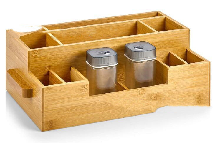 Bamboo Soy Sauce & Seasoning Storage Rack – Stylish Wooden Kitchen Organizer