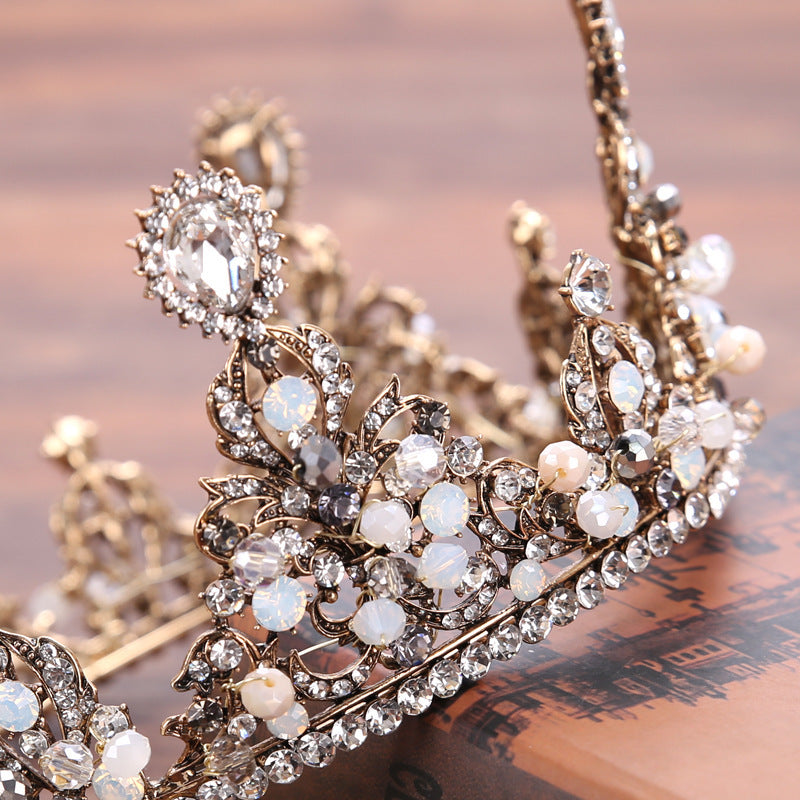 Elegant Korean-Style Retro Alloy Rhinestone Flower Wedding Headband Crown