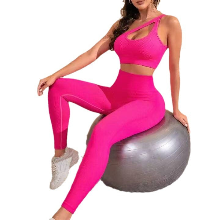 Women’s Seamless One-Shoulder Sports Bra and High-Waist Leggings 2-Piece Set