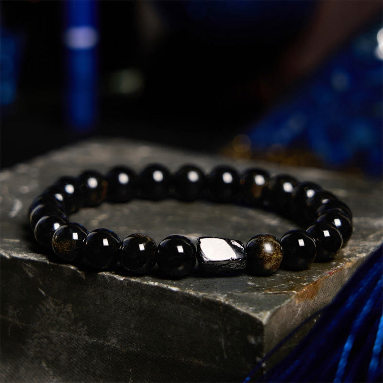 Natural Obsidian Single Ring Bracelet Fashion Simple