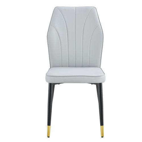 Set of 4 Light Gray Modern Dining Chairs with Stylish PU Patterned Backrest and Black Metal Legs
