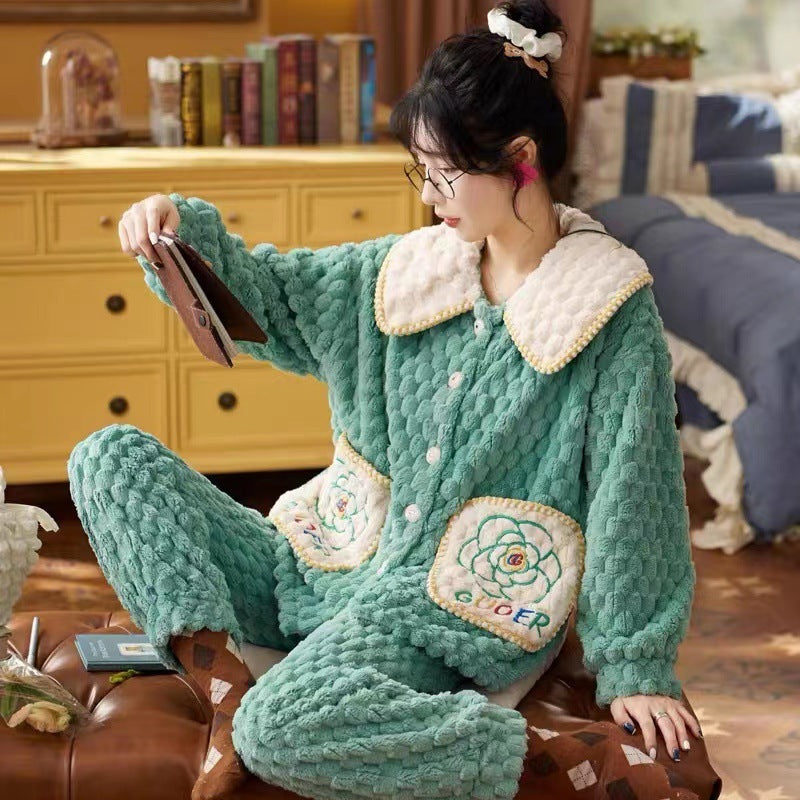 Women's Cartoon Flannel Winter Loungewear Set Relaxed Fit