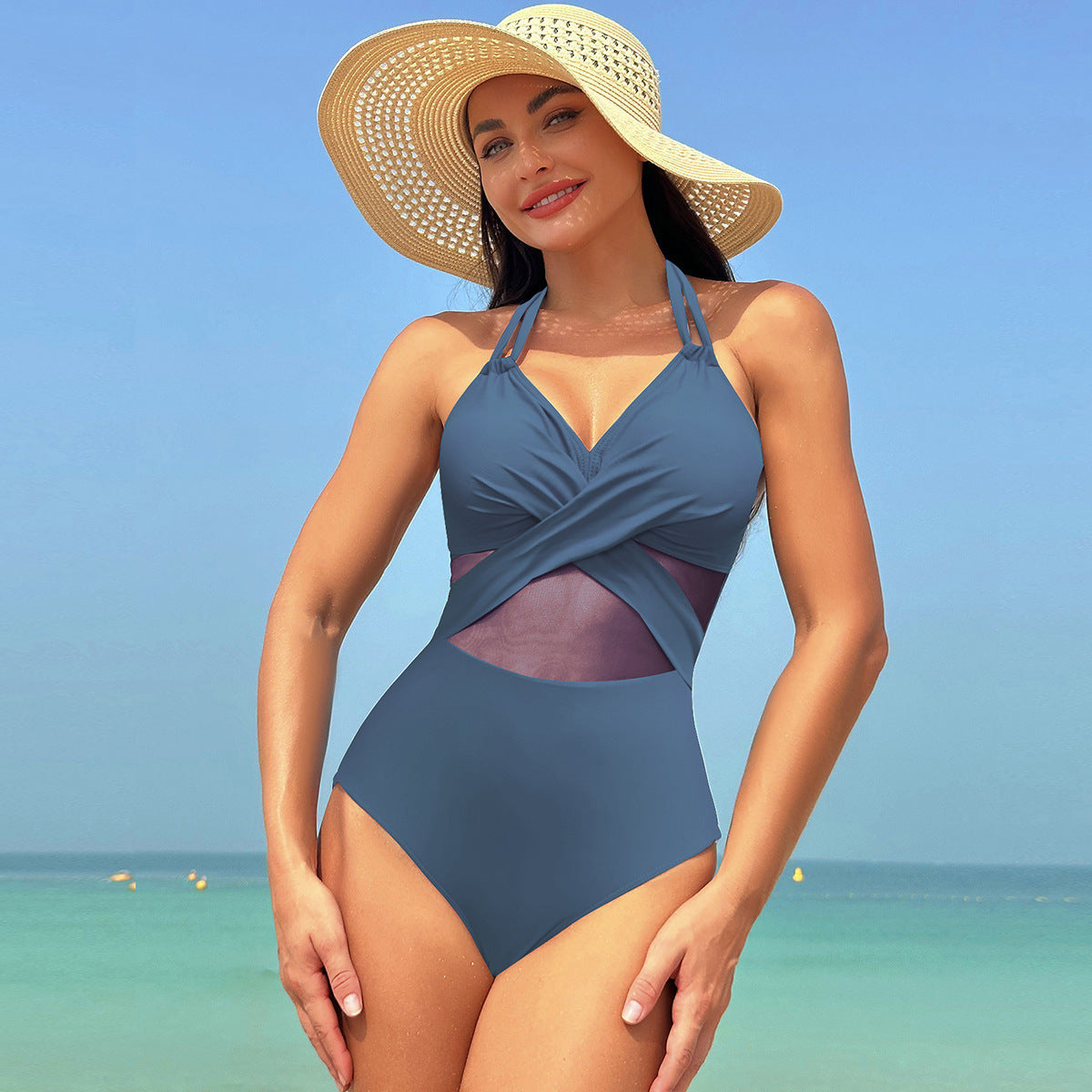 Women’s Mesh Cross-Strap One-Piece Swimsuit – Summer Beach