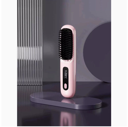 2-in-1 Wireless Hair Straightener Brush and Curler USB Rechargeable Fast Heating Comb