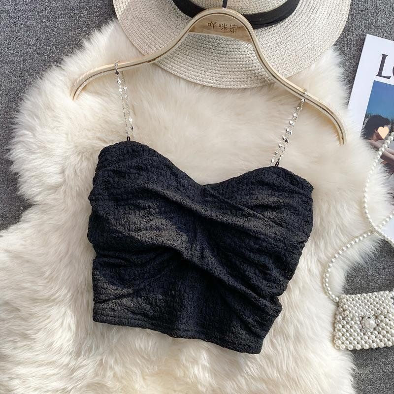 Cross Design Knotted Tube Top Lace Camisole For Women