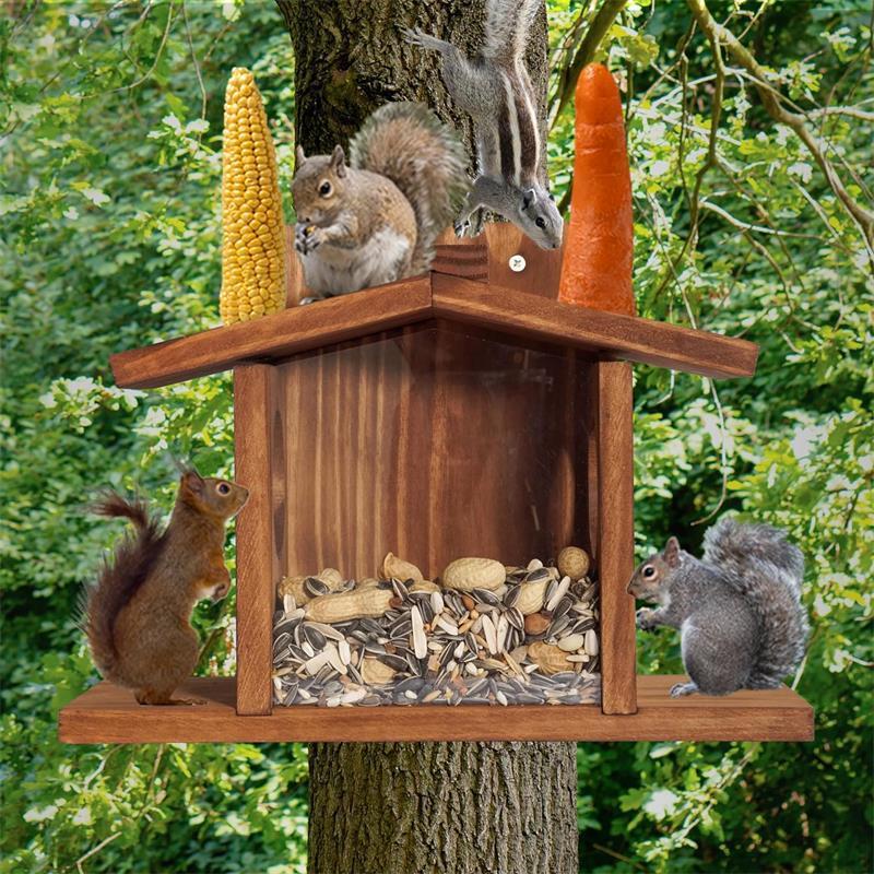 Wooden Squirrel Feeder Desktop Craft Ornament