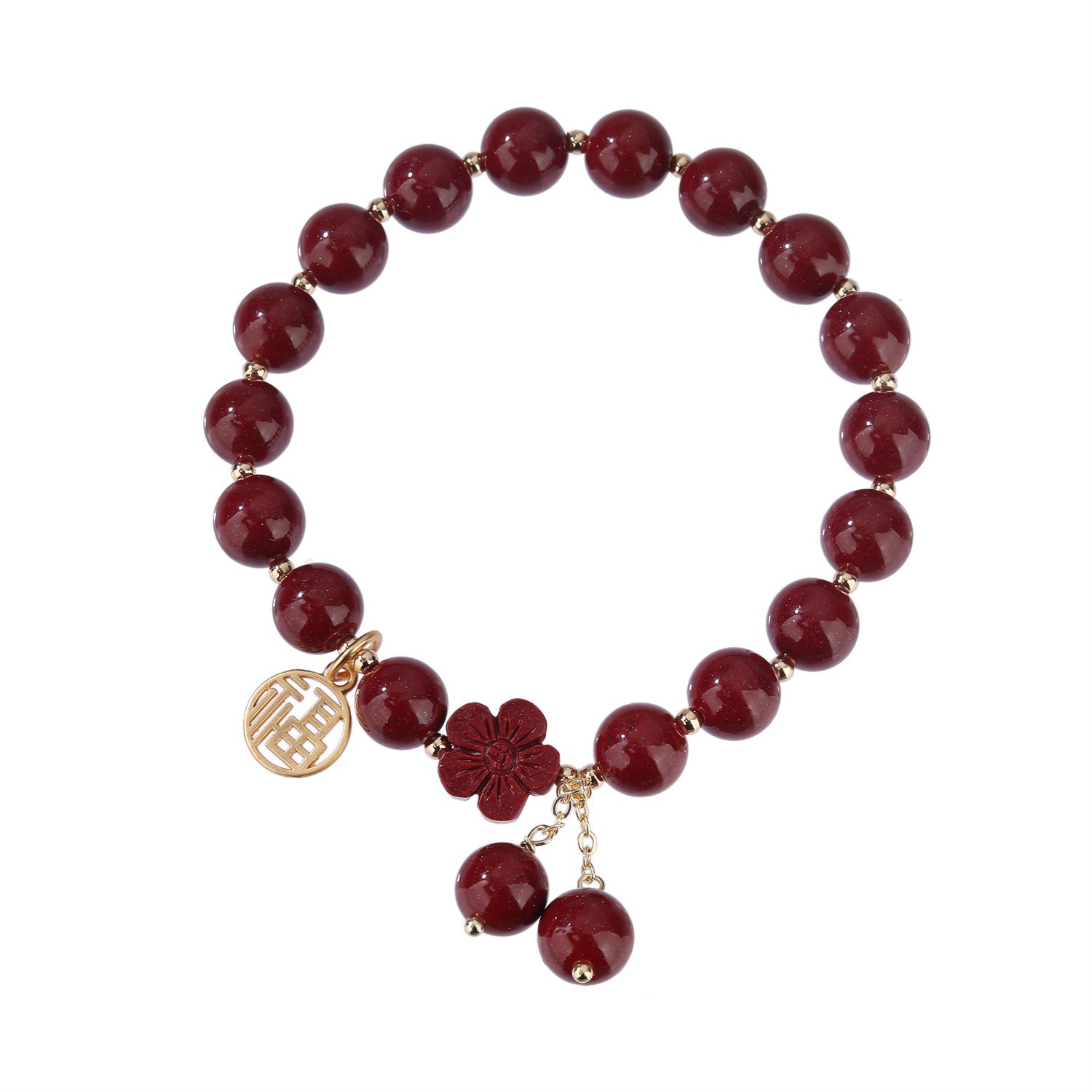 Retro Simple Women's High-content Purple Gold Sand Fu Character Peach Blossom Tassel Bracelet
