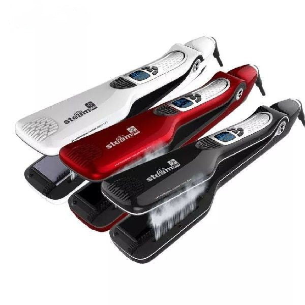 Steam Hair Straightener Brush – LCD Display Titanium Plate with 3D Comb Teeth