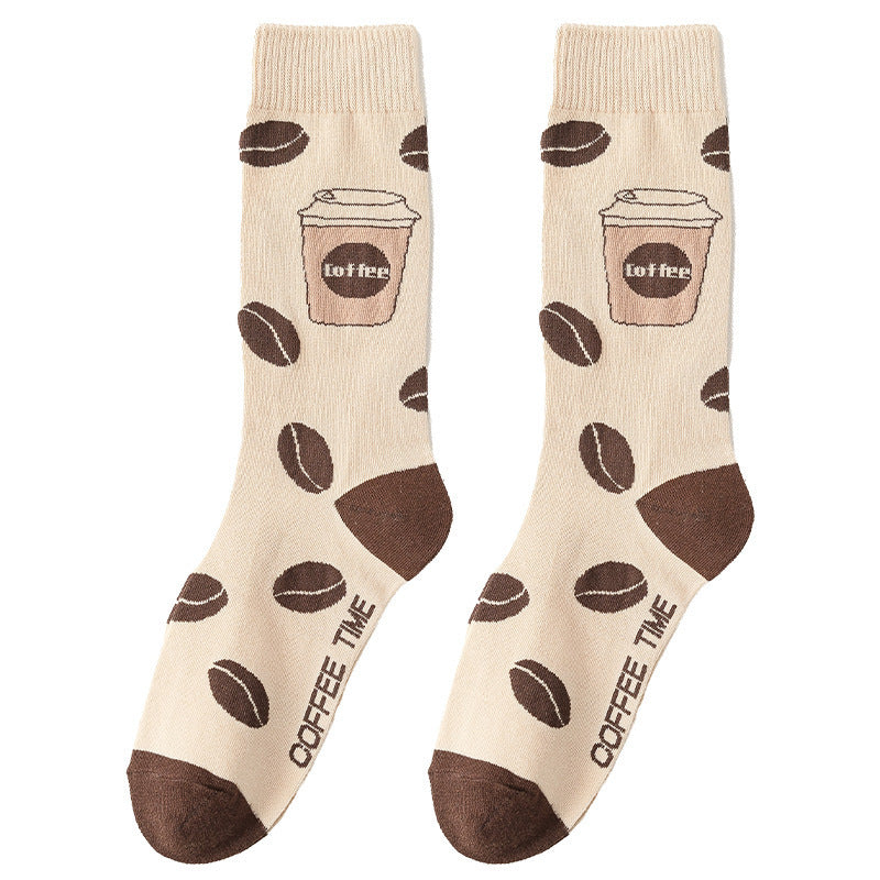 Women’s Cartoon Letter Coffee Socks Comfortable Sweat-Wicking