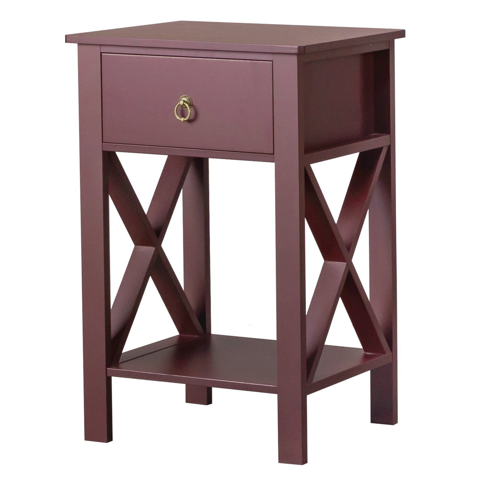 Brown P2 Grade Density Board Spray Paint, Side Cross Type, One Drawer Bedside Cabinet 2pcs