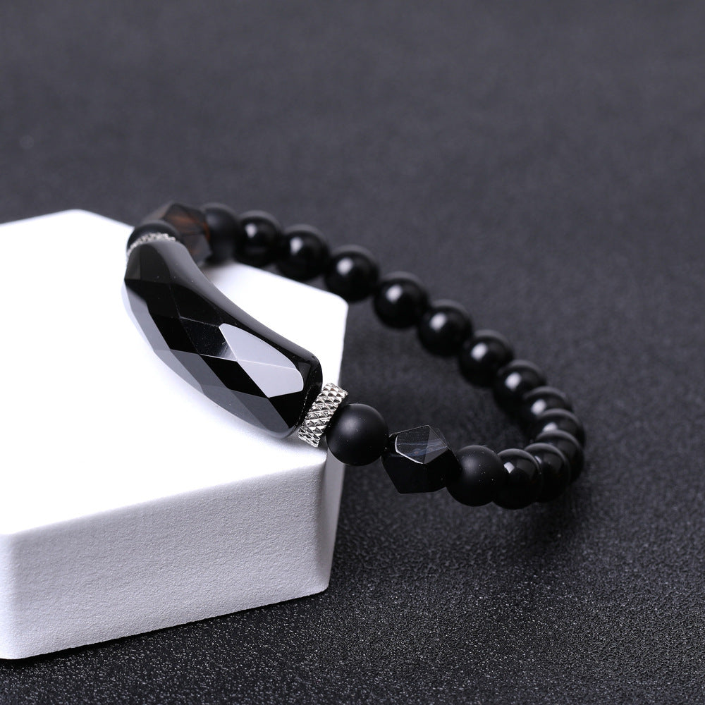 Women's Black Agate Diamond-Shaped Cut Bracelet Elegant