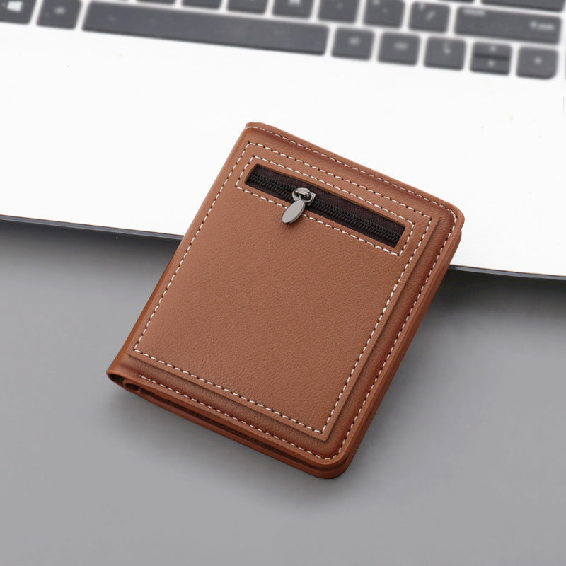Men's Vertical Zippered Wallet PU Leather Slim Solid Color