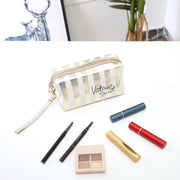 PU Leather Striped Makeup Bag Travel Cosmetic Organizer