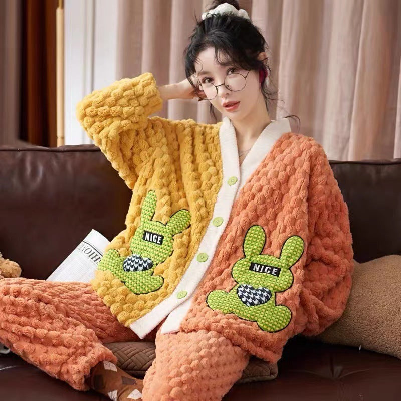 Women's Cartoon Flannel Winter Loungewear Set Relaxed Fit