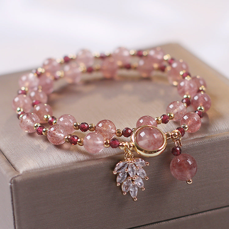 Strawberry Quartz Bracelet Double Layer Fairy Style