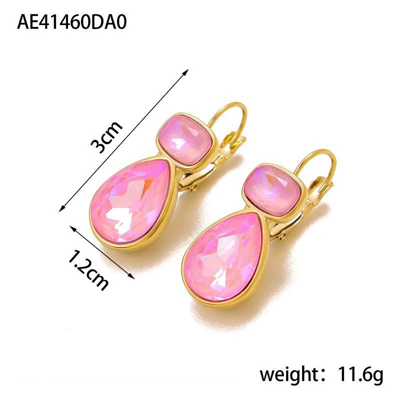 Stylish Water Drop Geometric Design High Sense Women's Titanium Steel Color Zircon Earrings