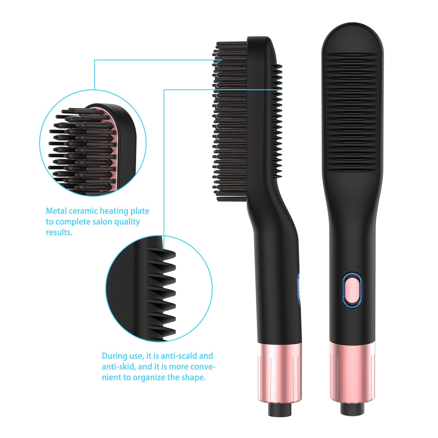 Men’s Mini Straight Hair Comb – Portable Electric Hair Styling Brush