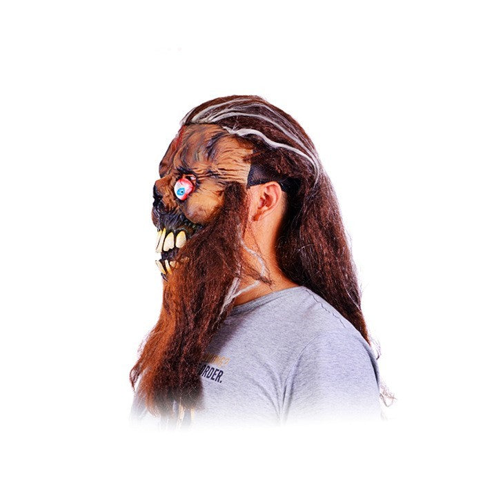 Horror Beard Hood Mask – Realistic Full Head Latex Halloween Costume Prop