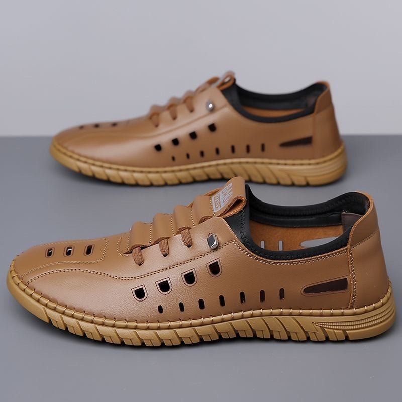 Men's Slip On PU Leather Hollow Breathable Sandals Regular