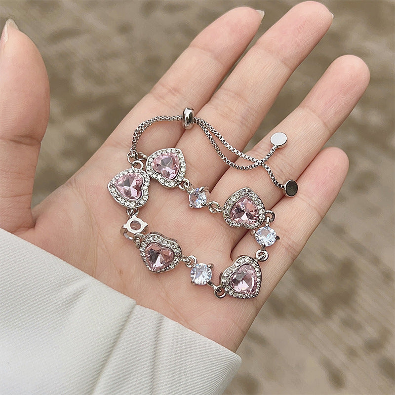 Women's Heart Zircon Bracelet – Pink Zircon Copper Alloy Jewelry