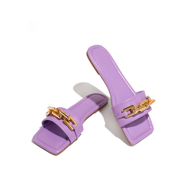 Women’s European & American Style Flat Chain Sandals and Slippers