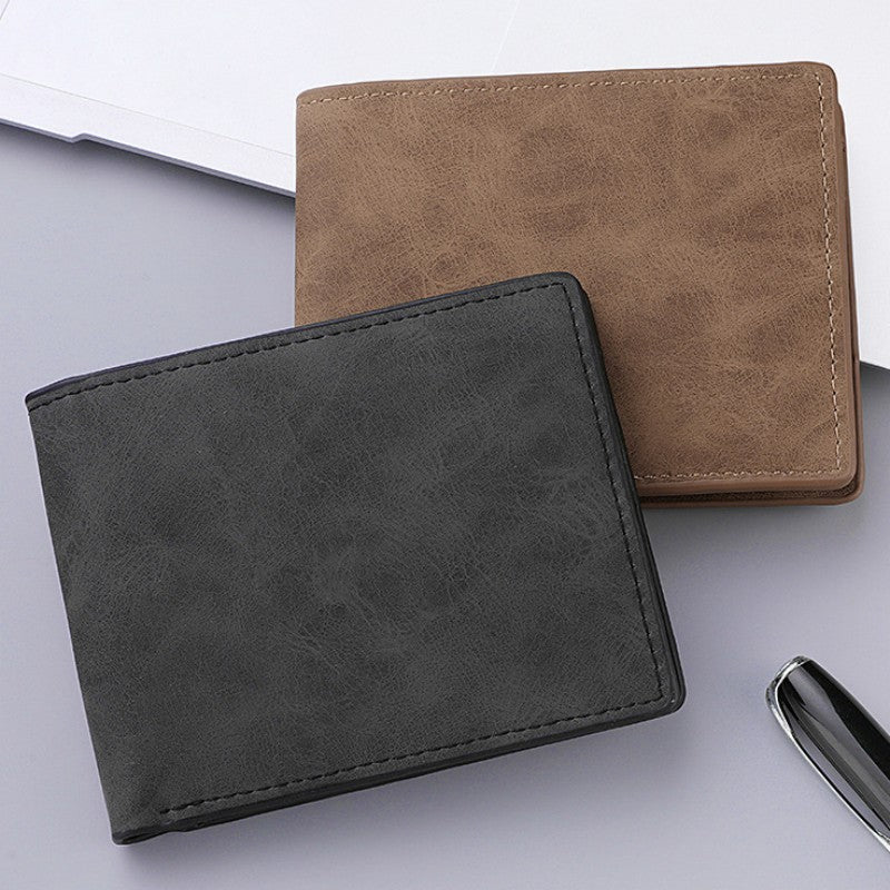 Men's Bi-Fold PU Leather Wallet with Card Slots, Solid Color