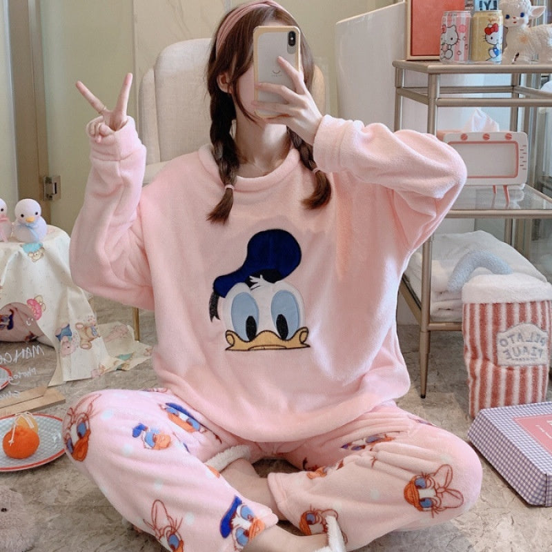 Womens Coral Fleece Winter Pajamas Relaxed Fit Long Sleeve