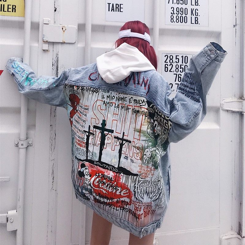 Urban Devil Graffiti Vintage Denim Jacket – Unisex Autumn Edition